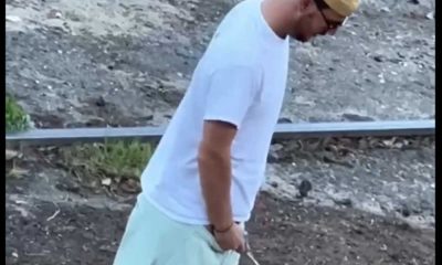 hung guy caught taking a pee in public