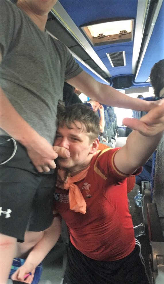 rugby guy smelling his mate cock on the bus
