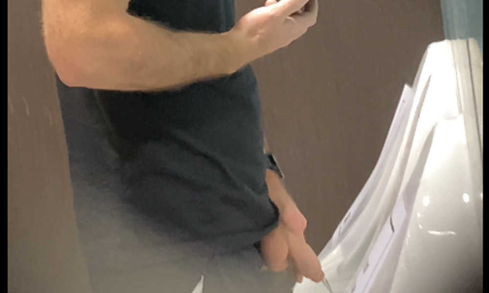 ginger uncut guy caught peeing at urinals