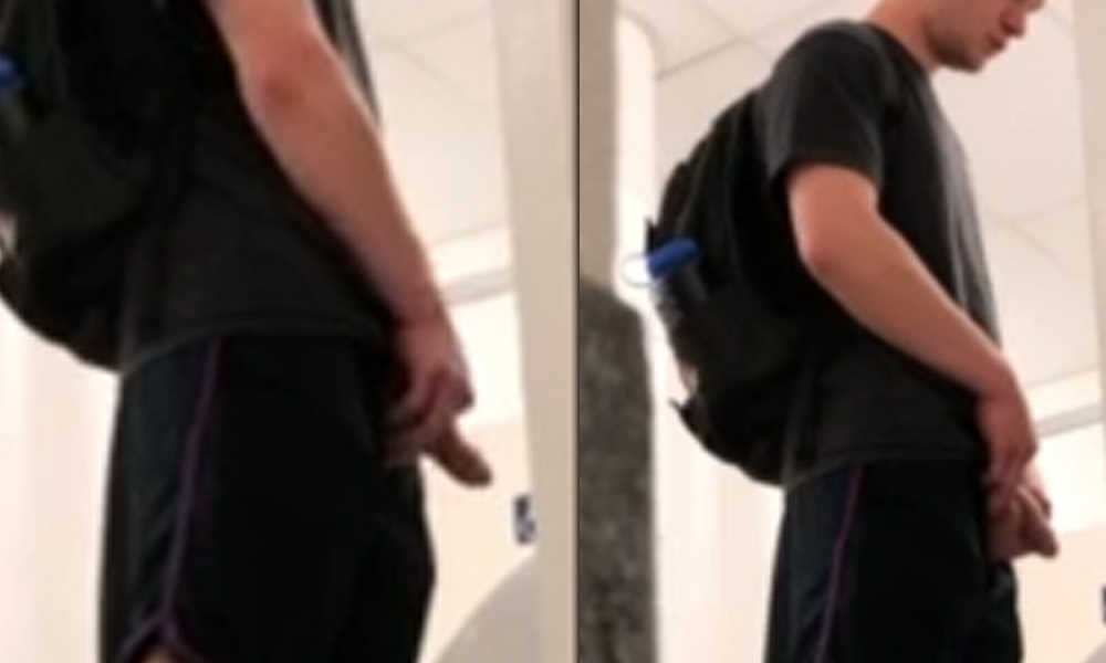 nice lad caught peeing in public restroom