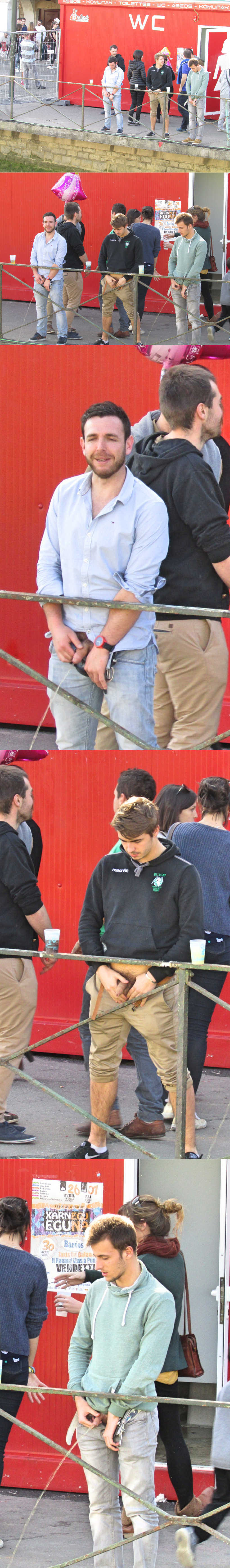 three uncut guys caught peeing in public during bayonne feria