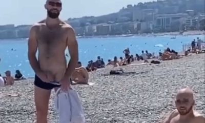 footballer flashing cock at the beach