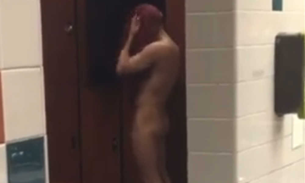 guy caught naked in locker room after shower