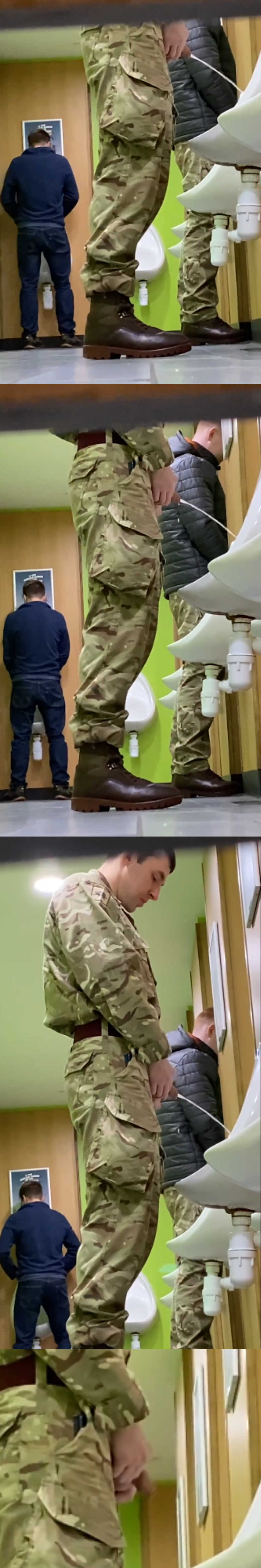military man caught peeing urinal