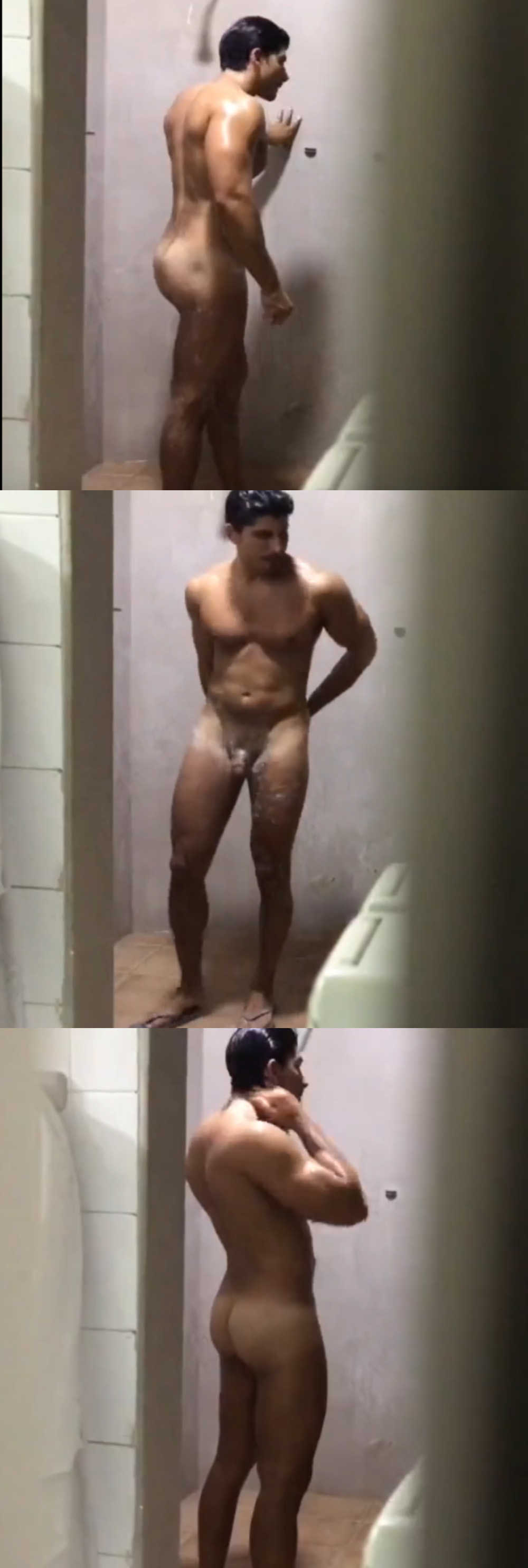 big muscle stud caught naked in shower