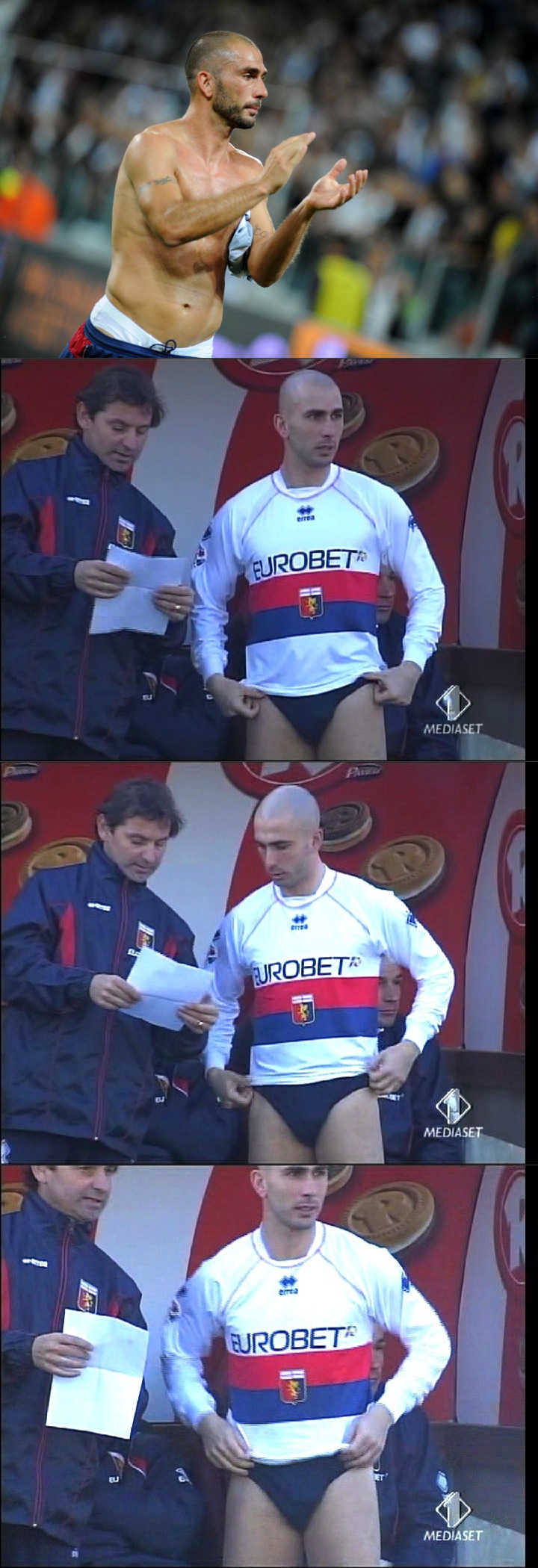 Footballer Marco Di Vaio in underwear on the pitch