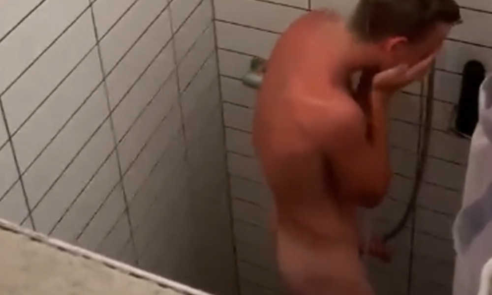 guy with huge dick caught showering by spycam