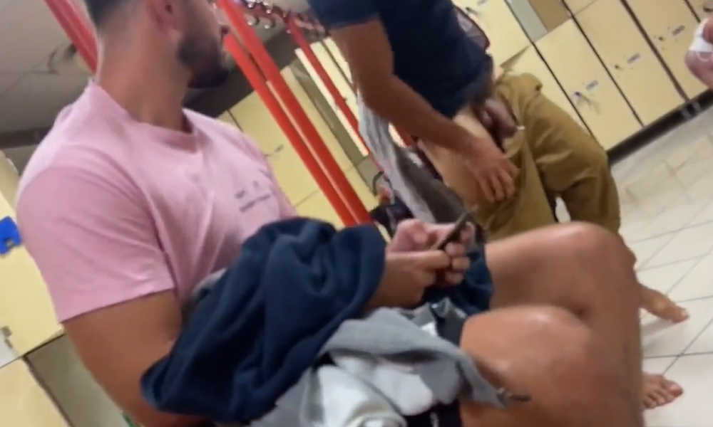 this guy peeks at his friend cock in locker room