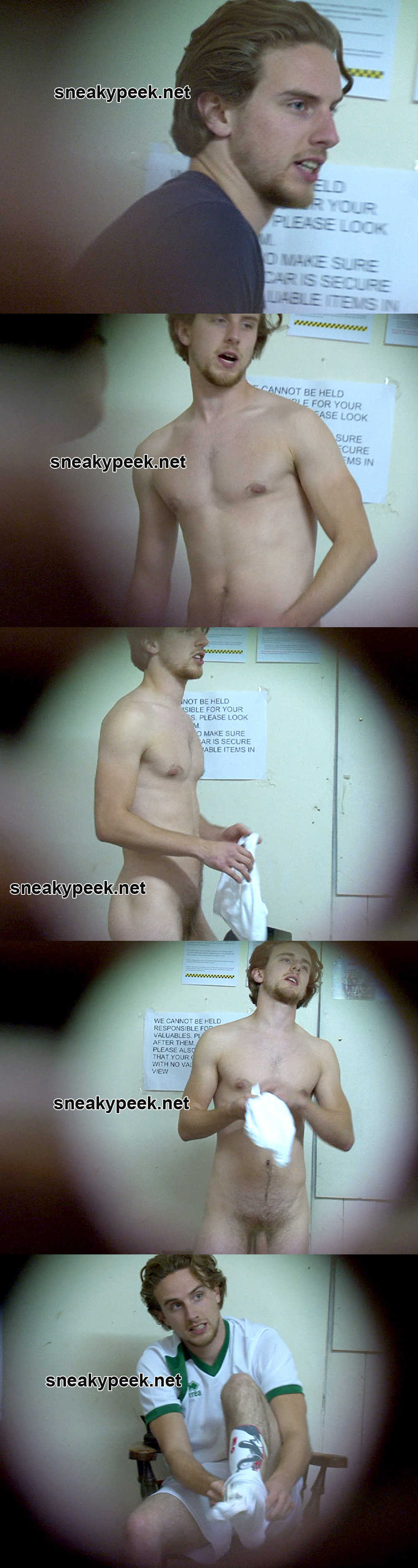 blond footballer caught naked in locker room by spycam