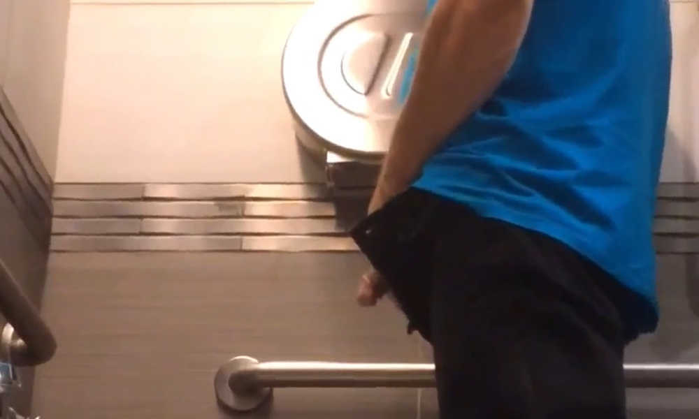 man with thick big dick caught peeing in public toilet