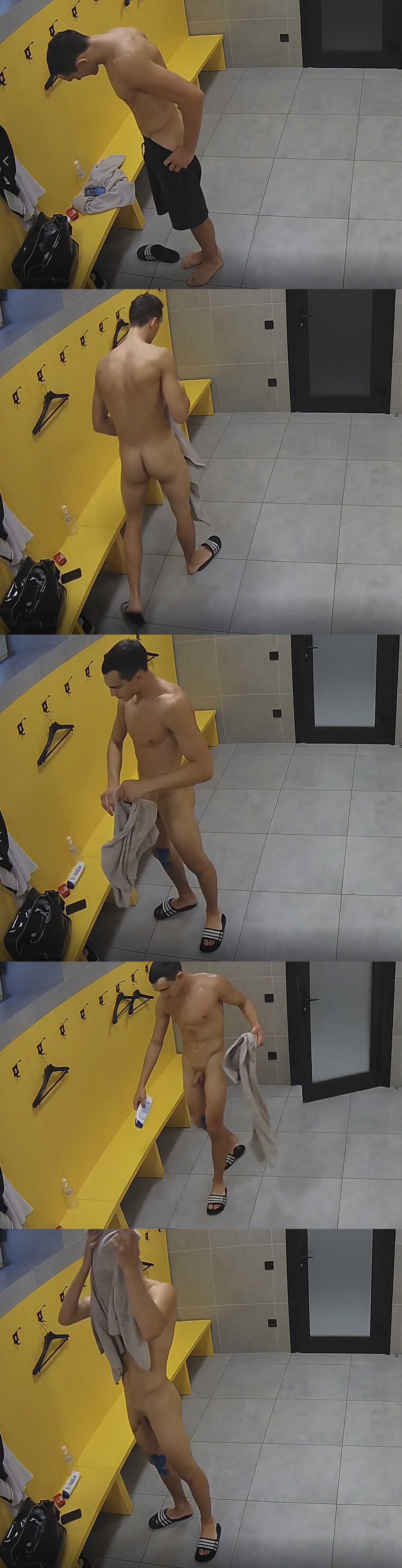 uncut guy undressing and getting naked spied by spycam in locker room