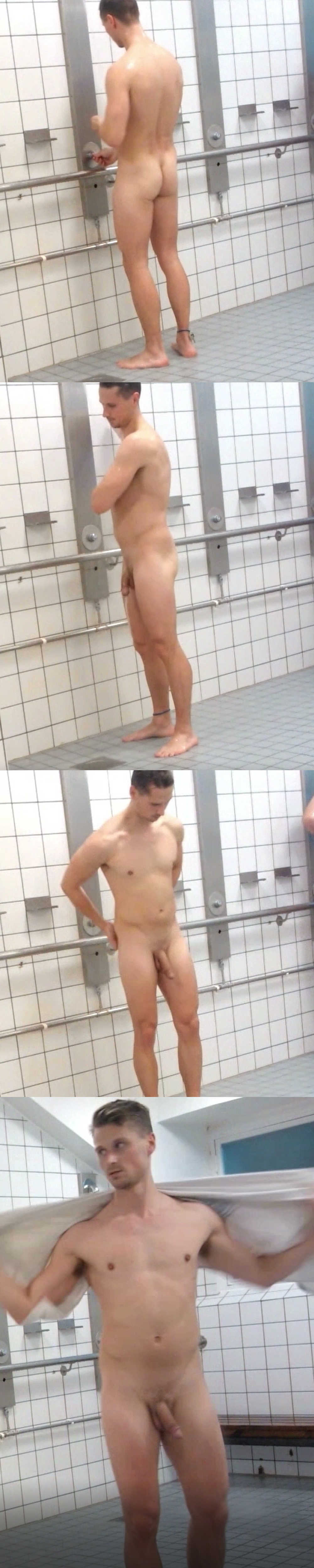 hung guy caught by hidden cam in communal shower
