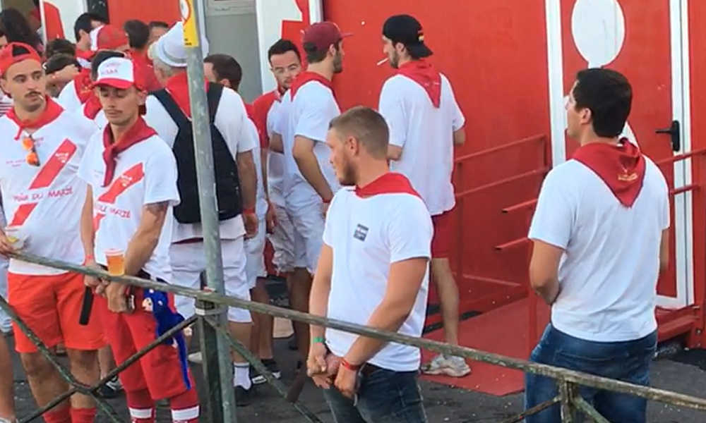 straight guys with uncut dicks pissing in public during bayonne feria