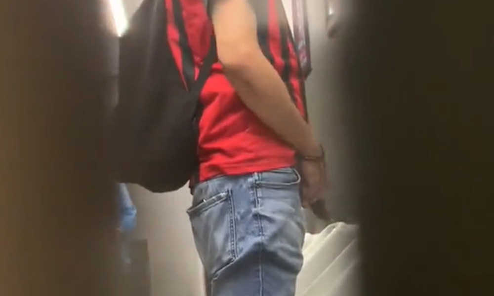 guy with enormous dick caught peeing at urinal by spycam