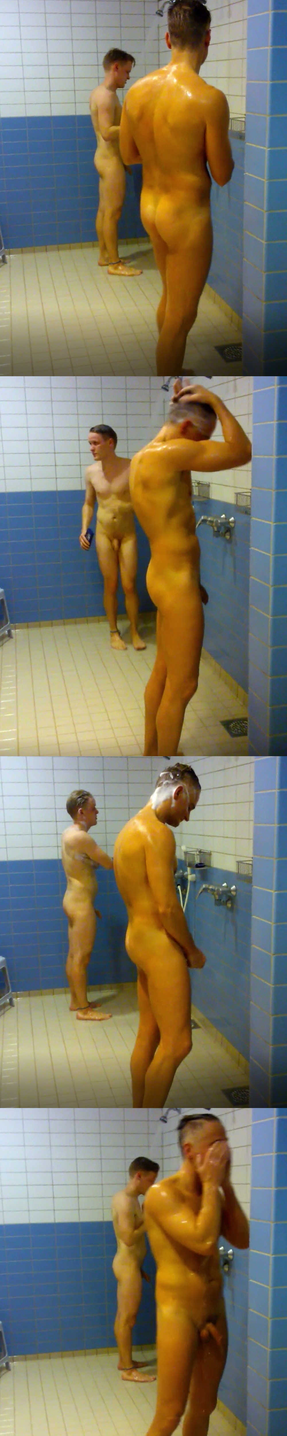 two friends caught naked in gym communal shower by spycam