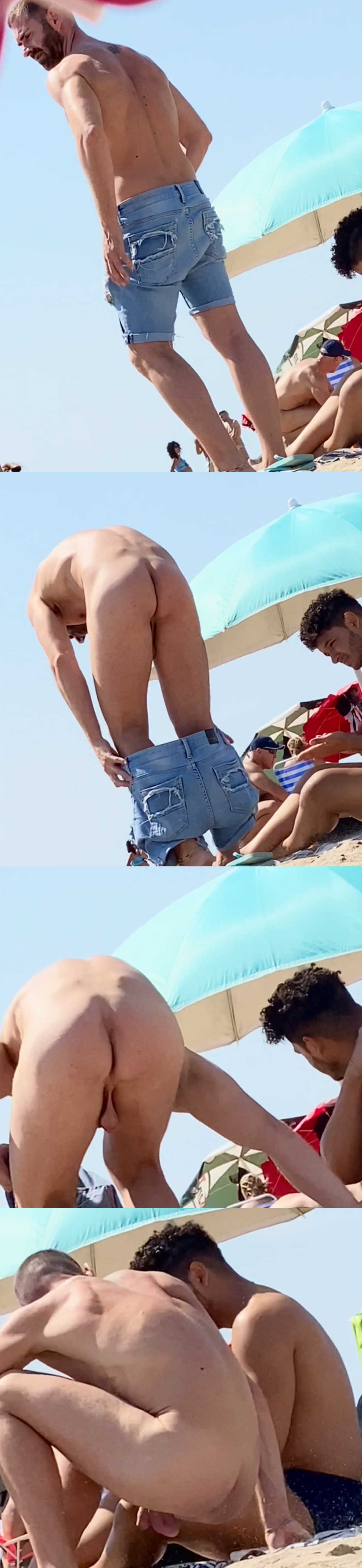 nudist guy undresisng at the nudist beach