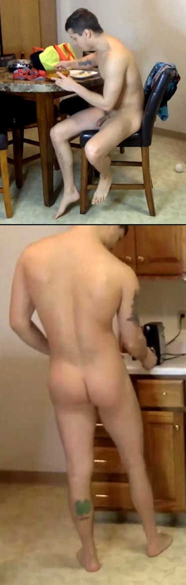 straight guy having naked breakfast
