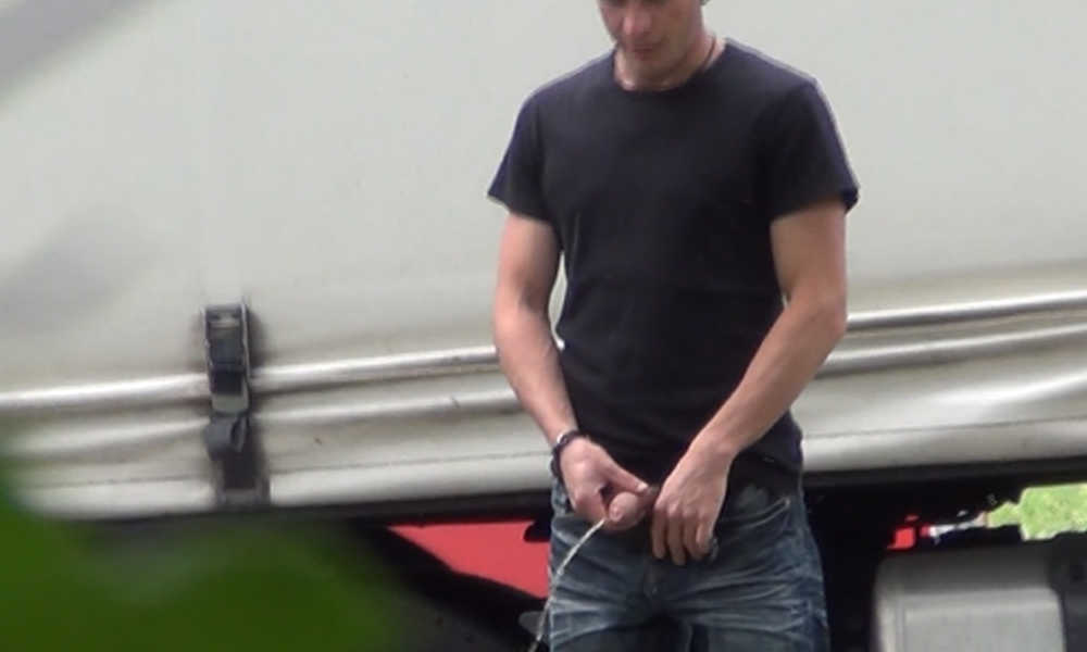 uncut trucker caught peeing in public by spy cam