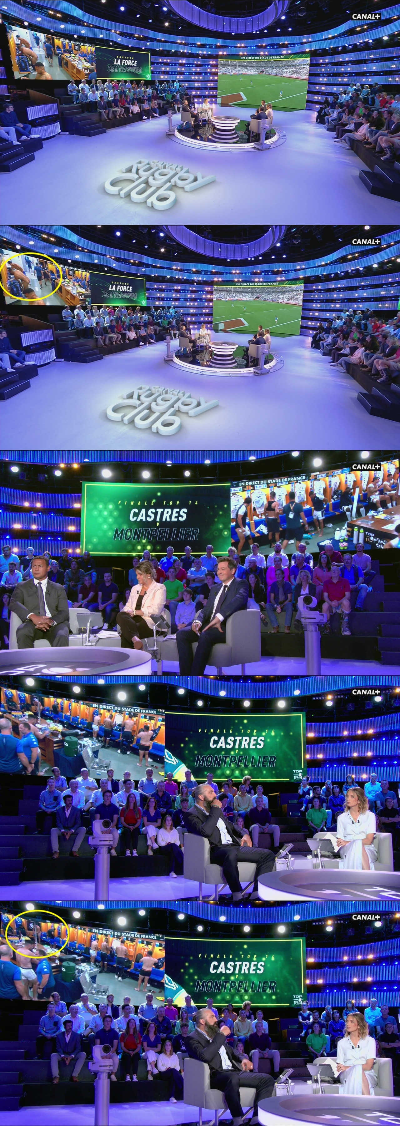 Castres Montpellier rugby lockerroom a player is broadcasted on tv while getting naked