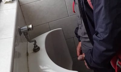 Straight Dutch uncut guy caught pissing at urinals by a spycam