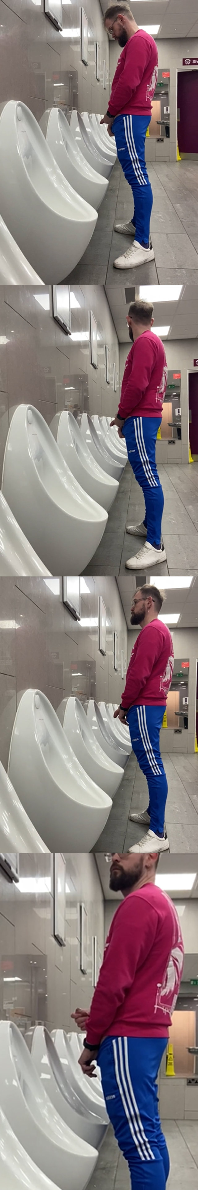 guy peeing and getting a boner at urinals