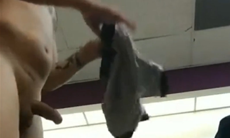 guy with semi caught naked in gym locker room
