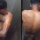 trucker with nice ass and dick caught in shower from above stall