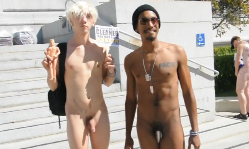 guys naked in public to protest