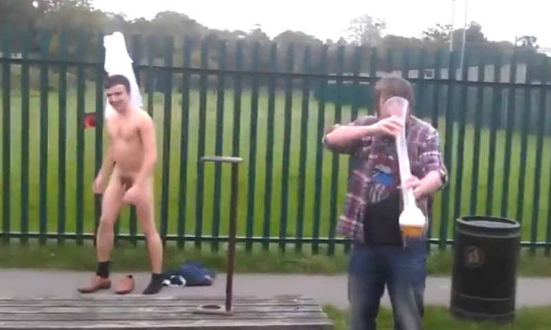 drunk university guy stripping naked in public