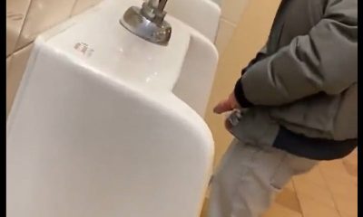 man with monster big dick caught peeing at the urinals