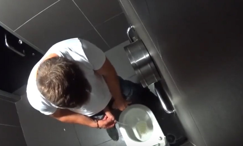 hung uncut italian guy caught peeing in restroom by hidden cam