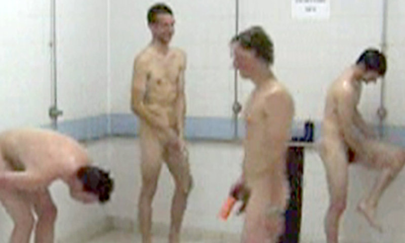 A group of guys caught showering by spycam