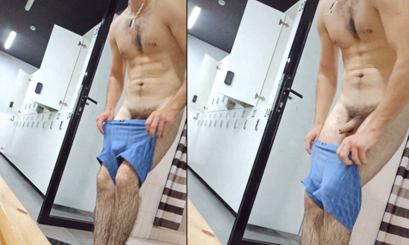 uncut hairy guy caught naked in gym changing room by hidden camera