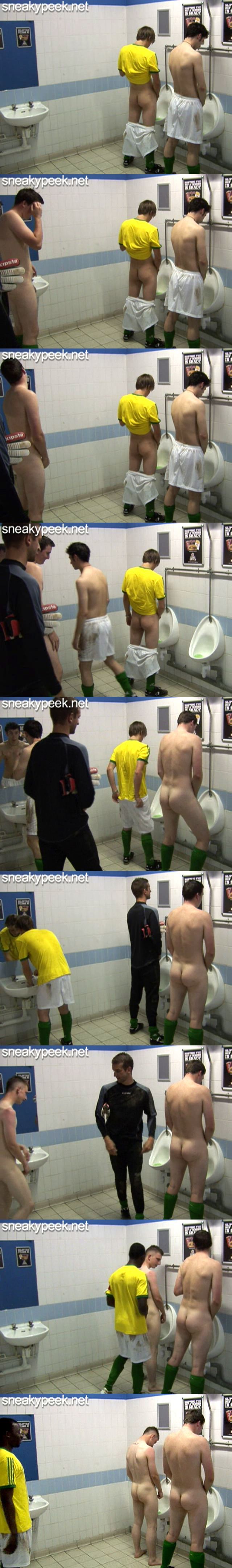 footballers even totally naked caught peeing at the urinals in locker room