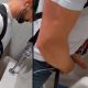 hung guy caught peeing at urinals by spycam