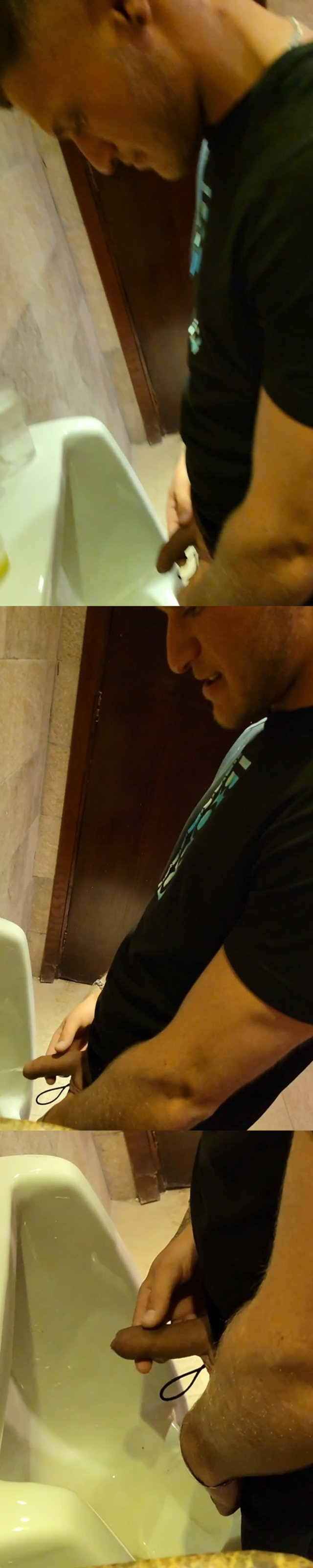 handsome sexy uncut guy caught peeing at urinals by spycam