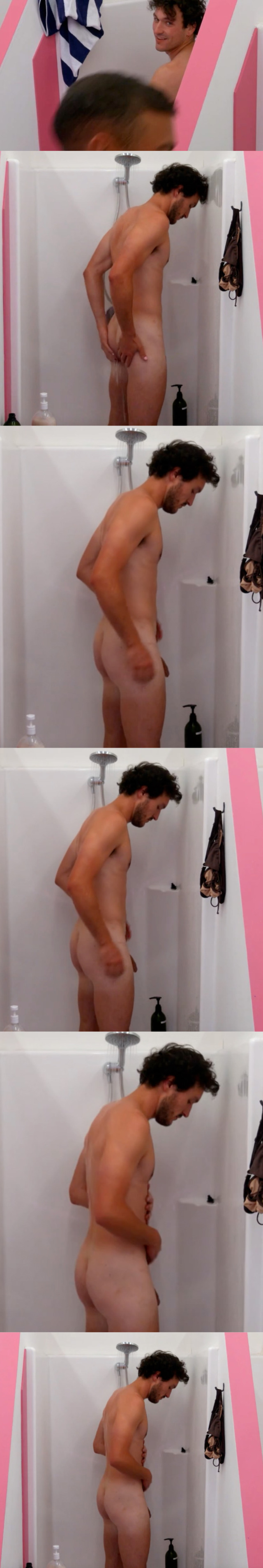 Lewis Beers completely naked in the shower at Big Brother Australia