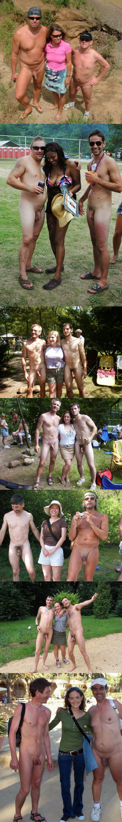 guys posing naked in public with clothed girls