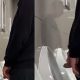 hot lad with uncut cock caught peeing at urinal