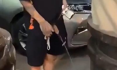 very hung guy caught peeing in parking lot