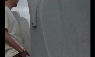 Guys pissing at outdoor music festival