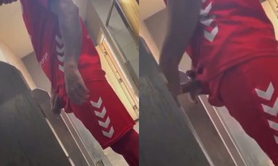Handsome footballer caught pissing at urinals