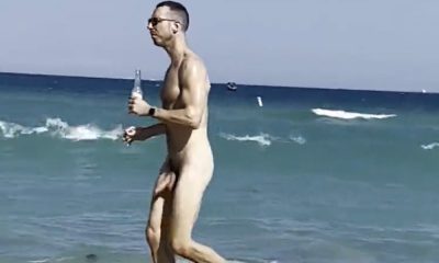 Super hung guy caught naked at the nudist beach