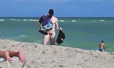 Hung bearded nudist man caught at the beach