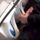 Hung guy peeing and then cleaning his dick at urinals
