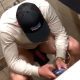 Spy horny guy jerking off in a public toilet
