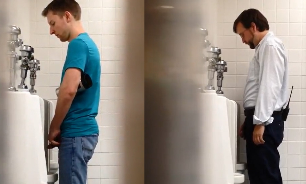 Student and professor caught peeing at college urinals