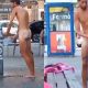 Man undressing in public in the street in Spain