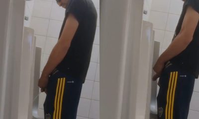 Huge cock caught pissing at the urinals
