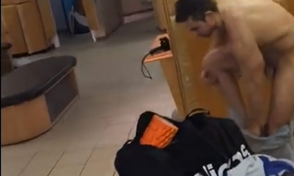 Sexy man caught undressing in gym changing room